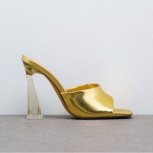 ZARA Methacrylate High Heel Mule - Gold - Size 10